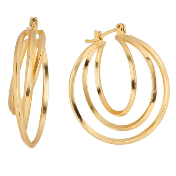 14kt. Gold Over Brass 30mm 3-Row Hoop Earrings - image 