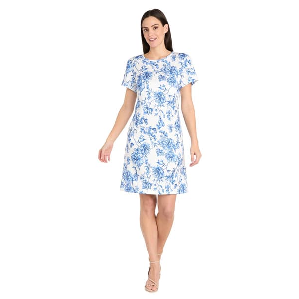 Petite R&M Richards Floral Print Linen T-Shirt Shift Dress - image 