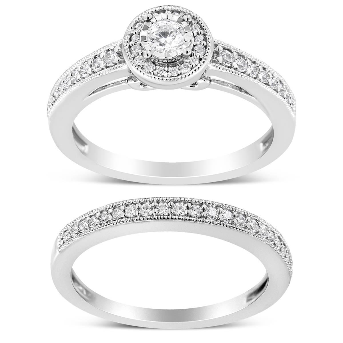 Haus of Brilliance Sterling Silver 1/2ct. Diamond Bridal Set