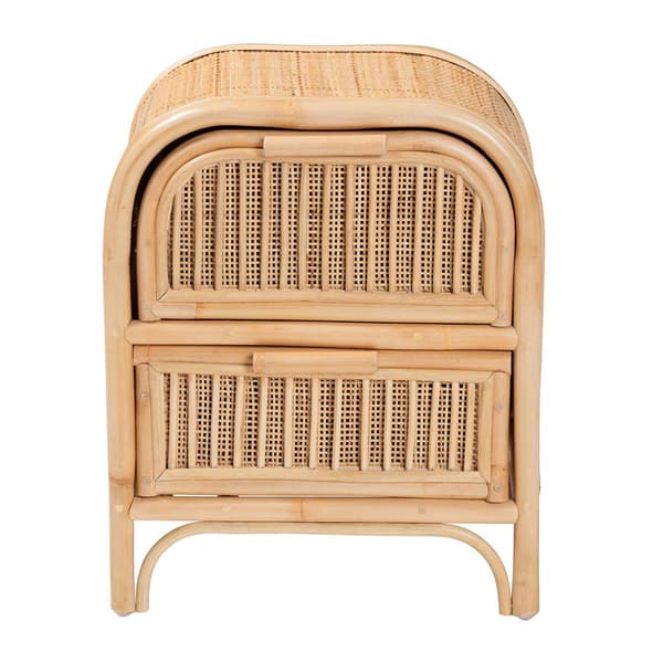 bali & pari Adrika Bohemian Natural Rattan 2-Drawer Nightstand