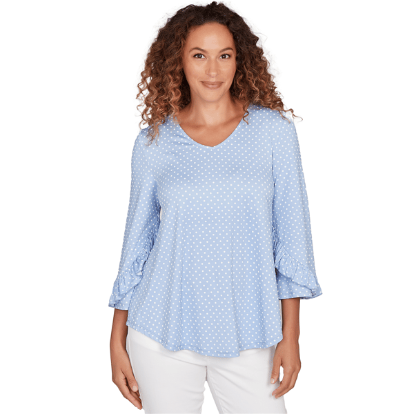 Petite Ruby Rd. California Dreaming V-Neck Polka Dot Puff Print