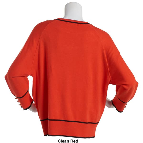 Plus Size Retrology 3/4 Sleeve Solid Crew Neck Tipped Sweater