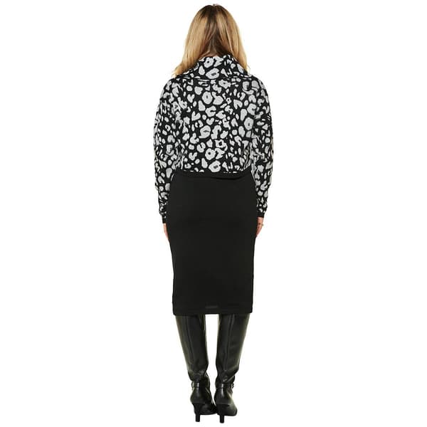 Womens Nina Leonard Long Sleeve Leopard Cowl Sweater Dress