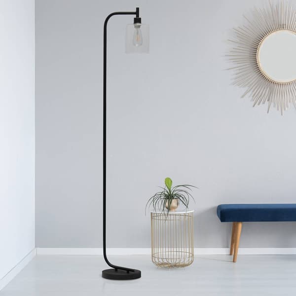 Simple Designs Modern Iron Lantern Floor Lamp w/Glass Shade