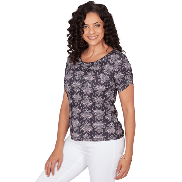Womens Emaline Key Items Ruched Short Sleeve Jacquard Blouse