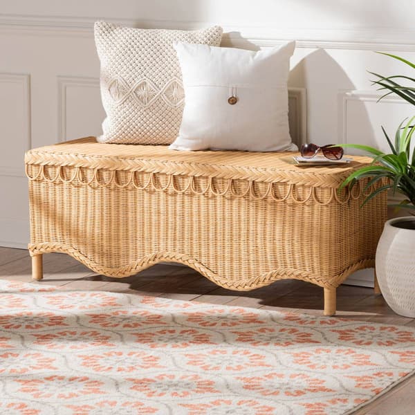 bali & pari Erla Bohemian Light Honey Rattan Accent Bench