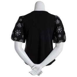 Womens Adrianna Papell Short Embroidered Eyelet Sleeve Tee