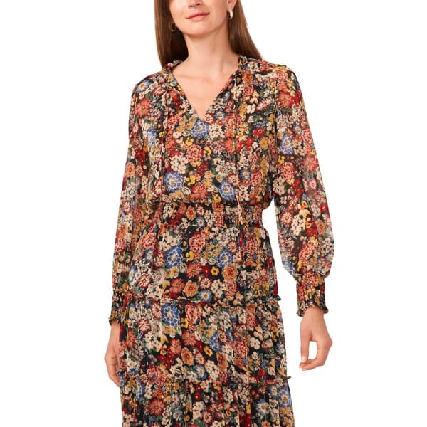 Petite MSK Long Sleeve Vintage Floral Chiffon Midi Dress
