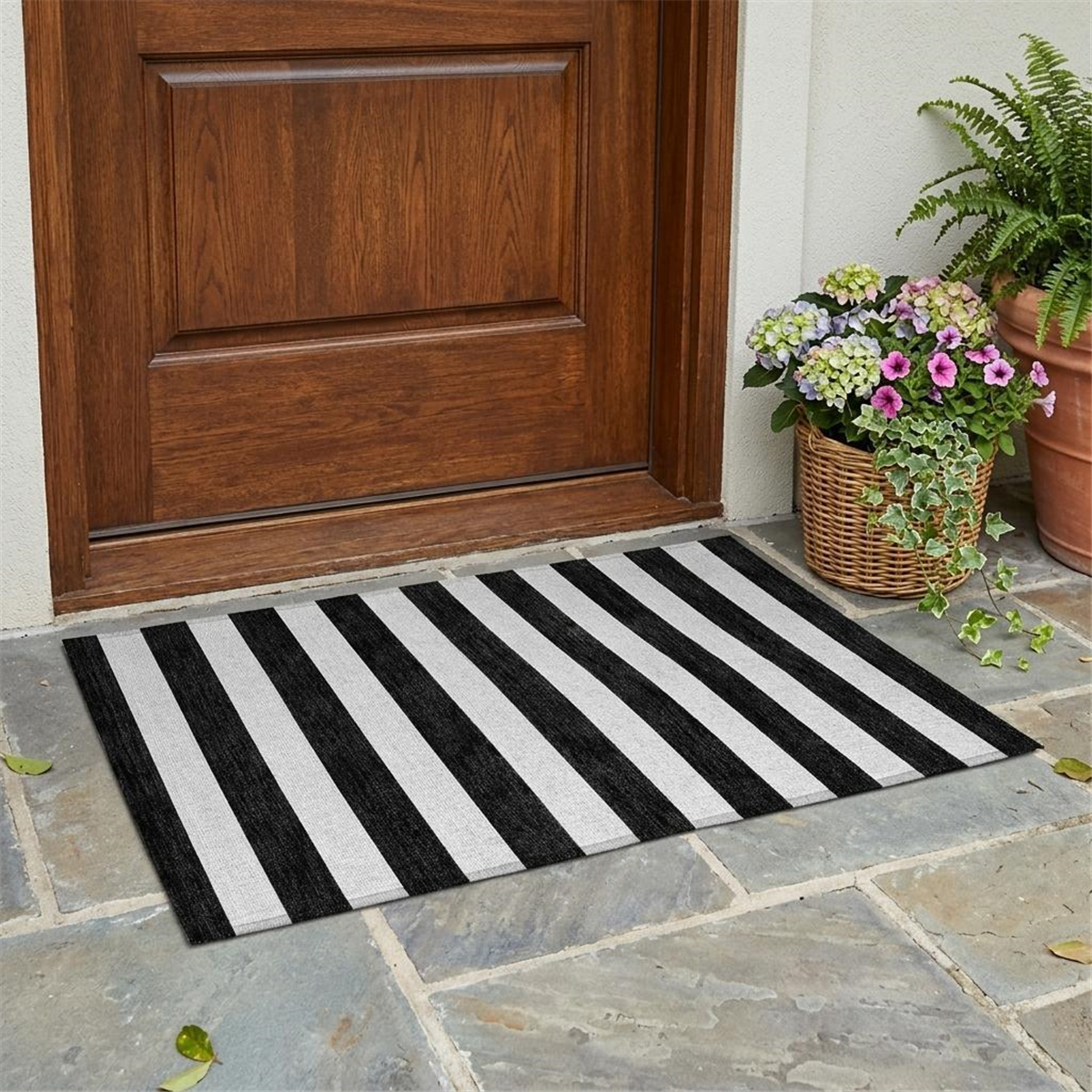 HomeRoots Black & White Striped Washable Indoor Outdoor Accent R