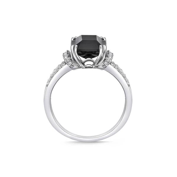 Gemminded Sterling 8mm Cushion Onyx & White Topaz Statement Ring