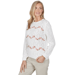 Womens Alfred Dunner Sunset Ridge Floral Pointelle Sweater