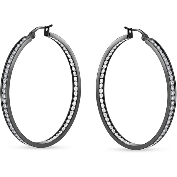 Saffron Black Stainless Steel Inside Out 40mm Hoop Earrings