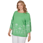 Plus Size Ruby Rd. Hothouse Florals Palm Tree Embroidery Blouse - image 3