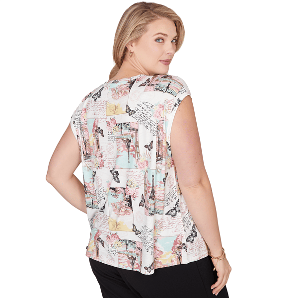 Plus Size Emaline Key Items Cap Sleeve Postcard Blouse
