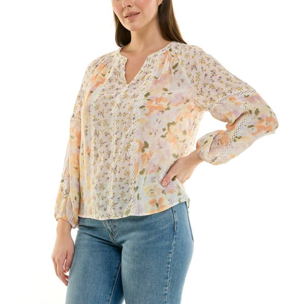 Womens Zac & Rachel 3/4 Sleeve Split Neck Ditsy Floral Blouse