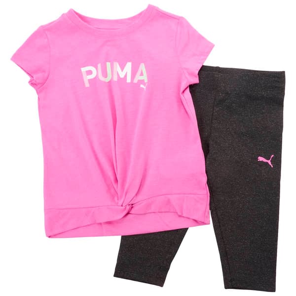 Girls &#40;4-6x&#41; Puma&#40;R&#41; Twist Front Tee & Marled Capri Leggings Set - image 