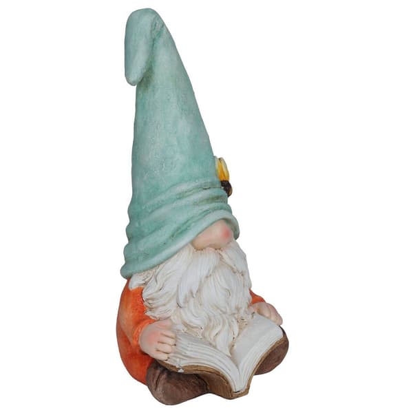 Alpine Turquoise Hat Gnome Reading Book Statue