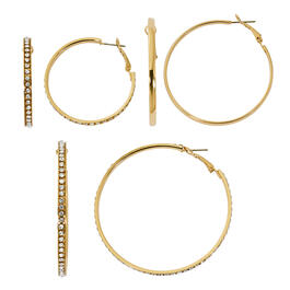 Design Collection Gold-Tone Crystal Graduated Hoop Earrings Set