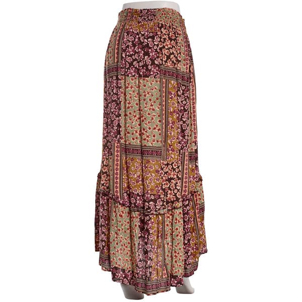 Juniors Angie Patchwork Gauze Smock Waist Maxi Skirt