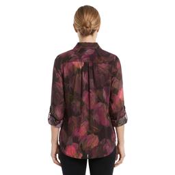 Womens DKNY Long Sleeve Roll Tab Blurred Floral Blouse