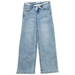 Girls (7-12) Blue Spice Wide Leg Jeans w/ Fixed Crochet Belt