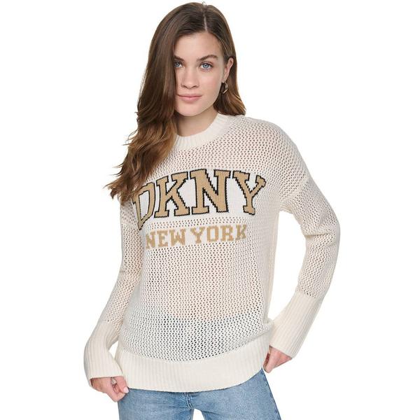 Womens DKNY Jeans Long Sleeve Open Stitch Varsity Logo Sweater