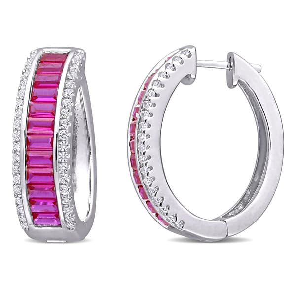 Gemstone Classics&#40;tm&#41; Ruby & White Sapphire Hoop Earrings - image 