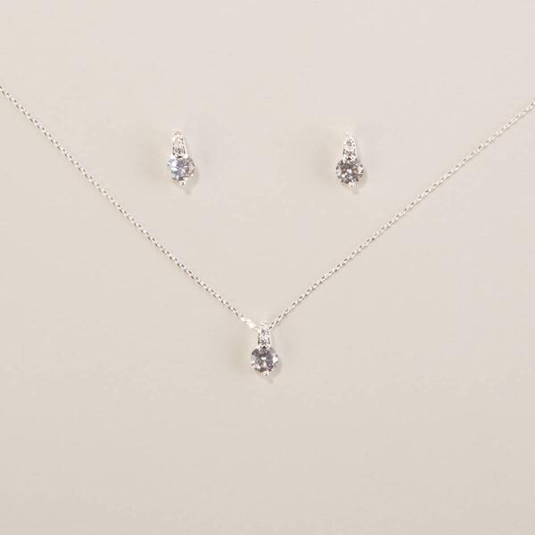 Design Collection CZ Silver-Tone Pendant Necklace & Earrings Set - image 