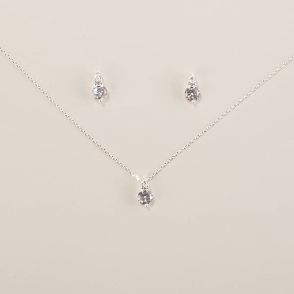 Design Collection CZ Silver-Tone Pendant Necklace & Earrings Set - image 