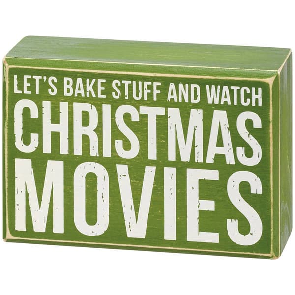 Primitives By Kathy Christmas Movies Box Sign & Socks Set