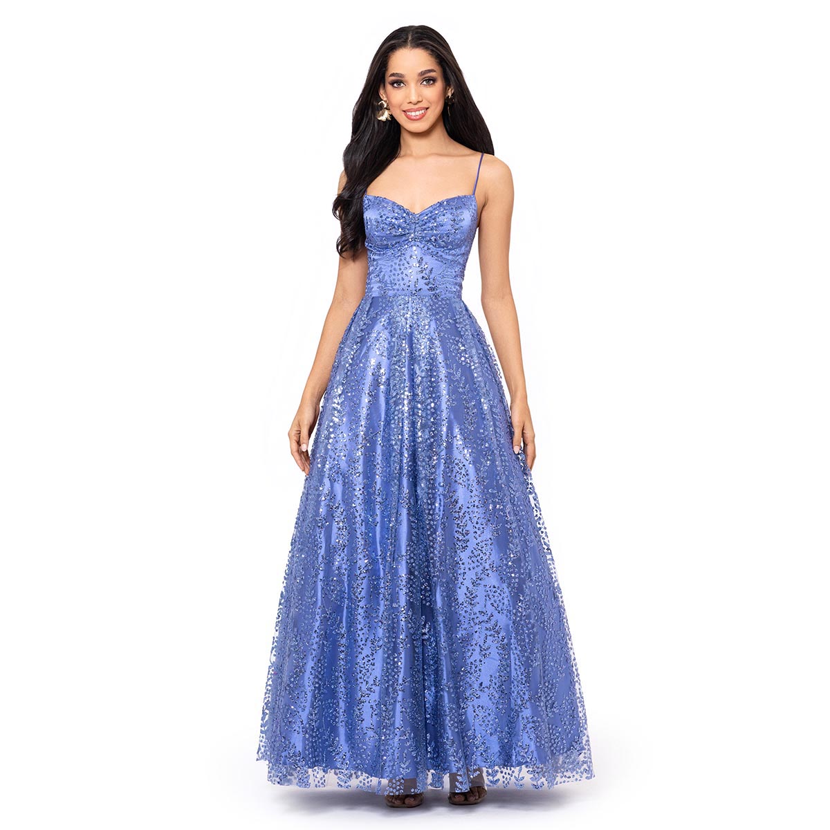 Open Video Modal for Juniors Blondie Nites All Over Glitter Lace Up Back A-Line Dress