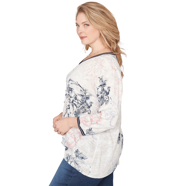 Plus Size Ruby Rd. Jetsetter Floral Stamp Front Knot Blouse