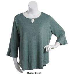 Petites Notations 3/4 Ruffle Sleeve Solid Hacci Keyhole Blouse