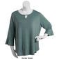 Plus Size Notations 3/4 Ruffle Sleeve Solid Hacci Keyhole Top - image 3