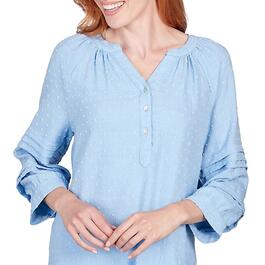 Womens Ruby Rd. Patio Party Elbow Sleeve Woven Clip Dot Blouse