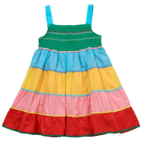 Girls &#40;7-16&#41; Rare Editions Color Block Smocking Rick-Rack Dress - image 