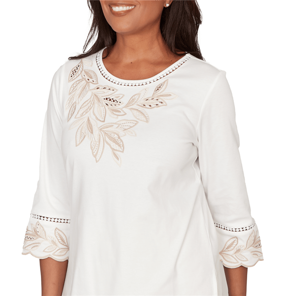 Womens Alfred Dunner Natural Wonder Leaf Embroidery Blouse