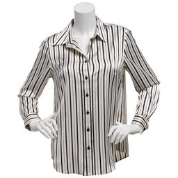 Petite Kasper Long Sleeve Satin Stripe Casual Button Down