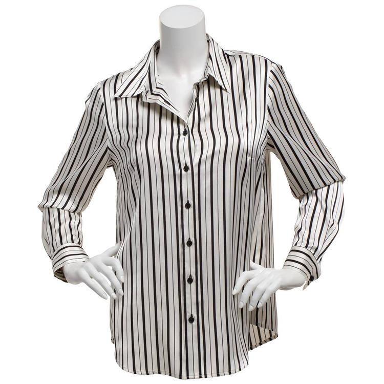 Petite Kasper Long Sleeve Satin Stripe Casual Button Down