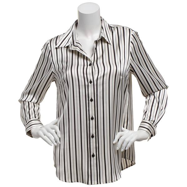 Petite Kasper Long Sleeve Satin Stripe Casual Button Down