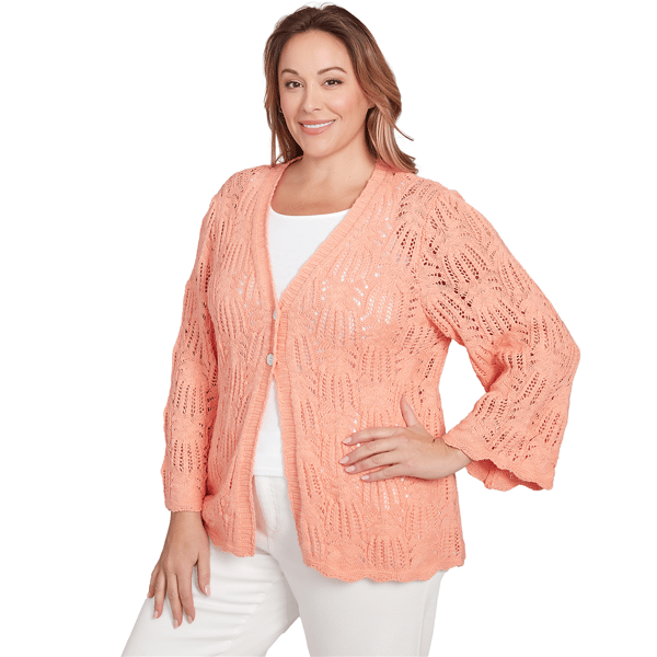 Plus Size Skye''s The Limit Spring Romance Pointelle Slub Cardigan