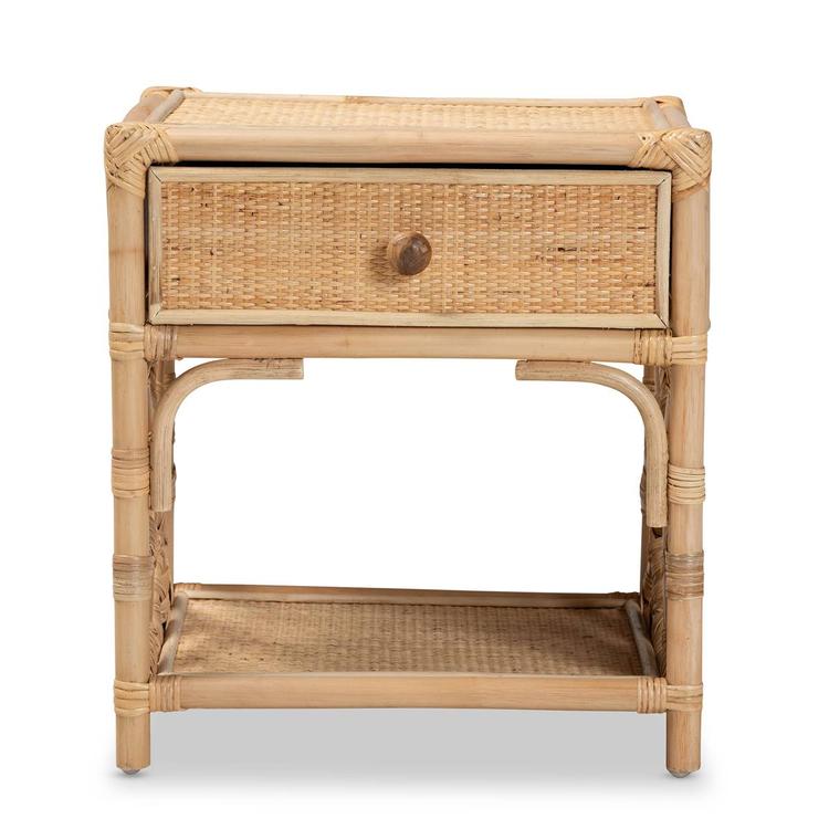 Baxton Studio Camara Bohemian Rattan 1-Drawer Nightstand
