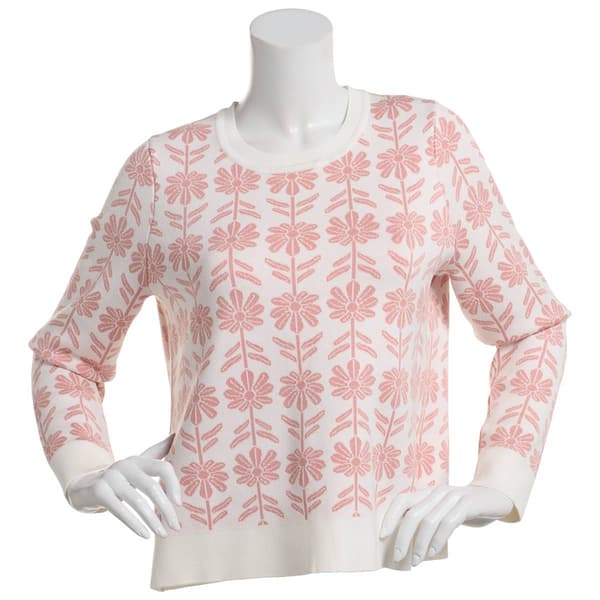 Womens Adrianna Papell Long Sleeve Floral Jacquard Sweater - image 