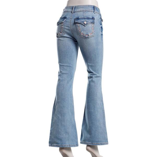 Juniors Celebrity Pink Mid Rise Back Flap Pocket Flare Jeans