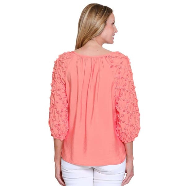 Womens Multiples 3/4 Textured Puff Sleeve Blouse