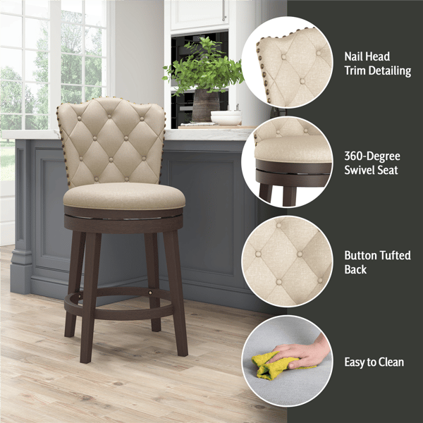 HH2 Home Edenwood Cream Counter Height Swivel Stool
