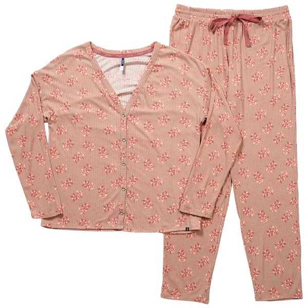 Petite IZOD&#40;R&#41; Long Sleeve Rib Floral Button Down Top Pajama Set - image 