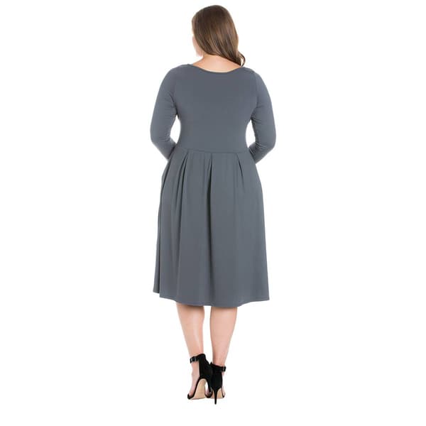 Plus Size 24/7 Comfort Apparel Long Sleeve Midi Fit & Flare Dress