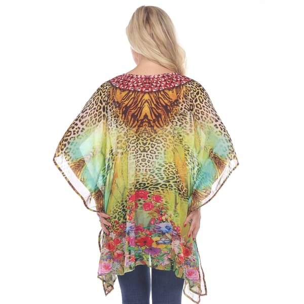Womens White Mark Yellow Leopard Abstract Poncho