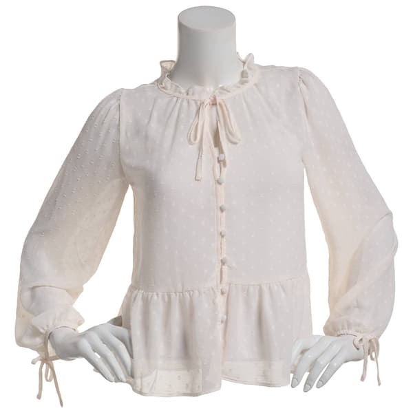 Juniors A. Byer Clip Dot Button Front Peplum Blouse with Tank Top - image 